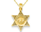 Deputy Sherif Badge with Bear Pendant Necklace in 14K Yellow Gold with Chain